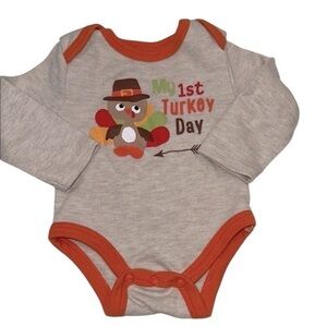 Baby Essentials Gray and Orange Turkey Bodysuit